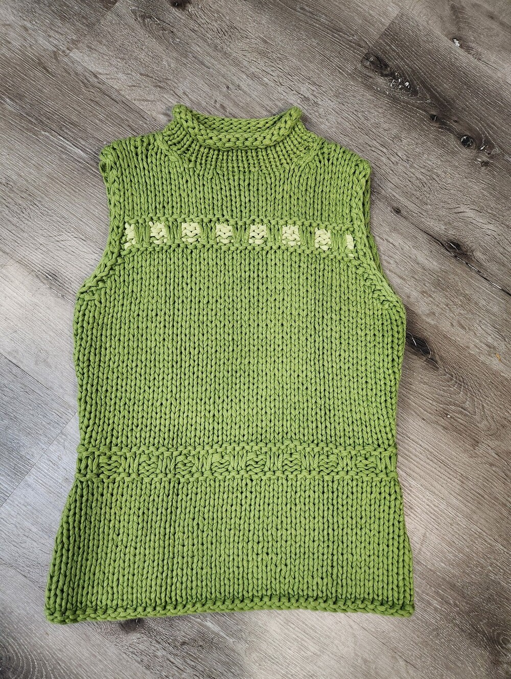 Vtg Classiques Entier Green Cotton Chunky Knit Roll Neck Tank Top Size L